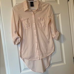 High-Low Pink Striped Button Down Shirt
